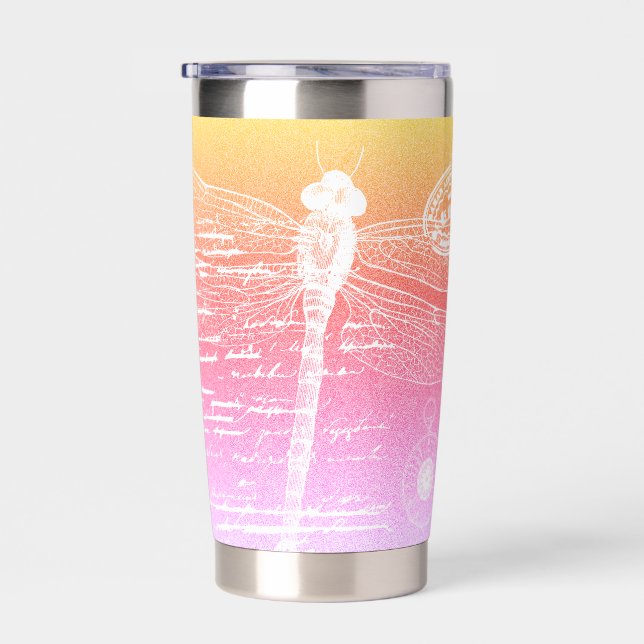 Dragonfly pastel gradient personalized insulated tumbler (Right)