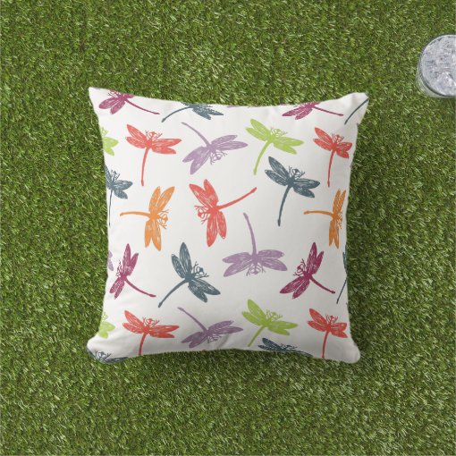 Dragonfly Pattern Colorful Vintage Dragonflies Outdoor Pillow Zazzle