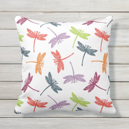 Dragonfly Pattern Colorful Vintage Dragonflies Outdoor Pillow