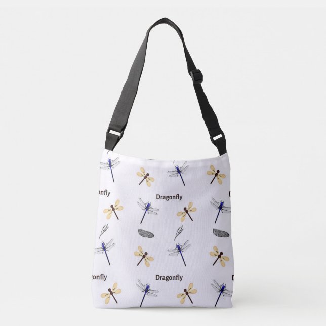 Dragonfly pattern on white crossbody bag (Front)