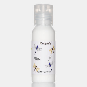 Dragonfly pattern on white hand lotion