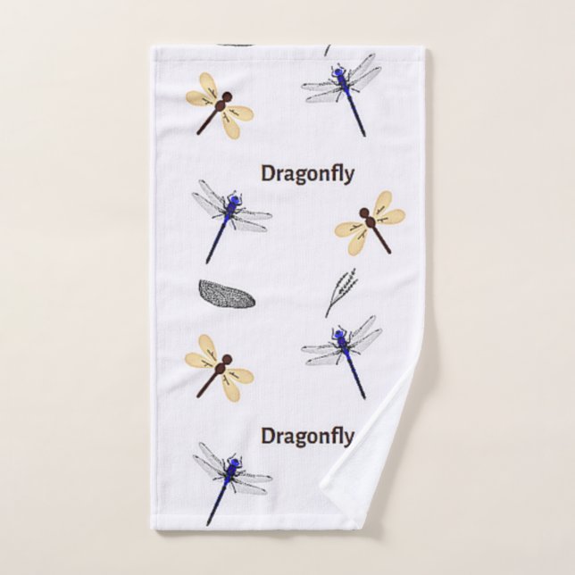 Dragonfly pattern on white hand towel  (Hand Towel)