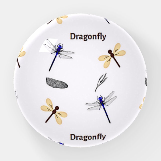 Dragonfly pattern on white paperweight (Front)