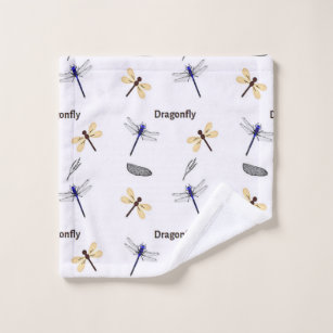 Dragonfly pattern on white wash cloth