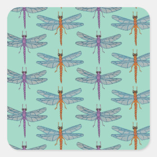 Dragonfly pattern square sticker