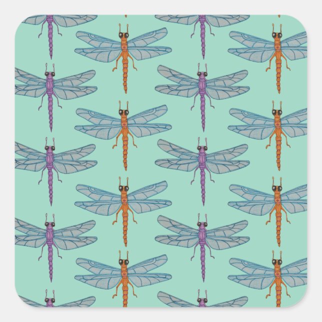 Dragonfly pattern square sticker (Front)
