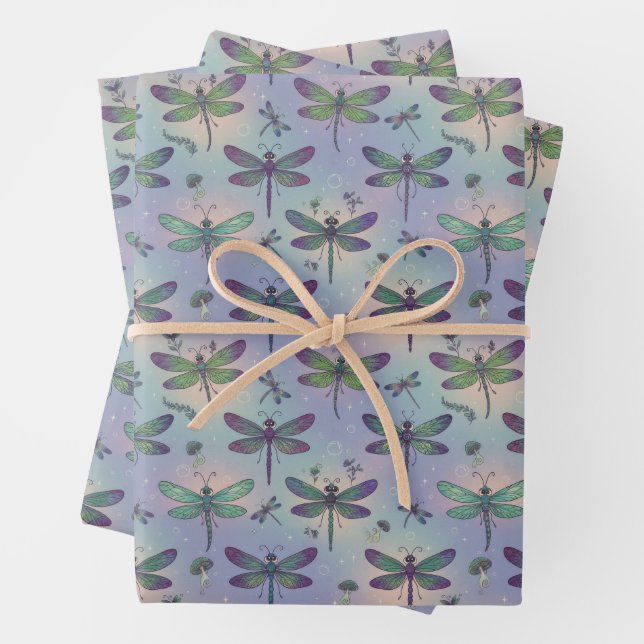 Dragonfly Pattern Wrapping Paper Sheets (In situ)