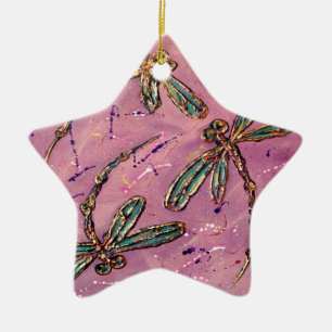 Dragonfly Pink Fizz Ceramic Ornament