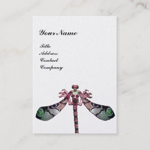 DRAGONFLY , pink green black white pearl paper Business Card
