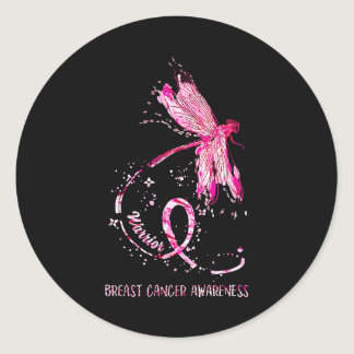 Dragonfly Pink Ribbon Breast Cancer Awareness Funn Classic Round Sticker
