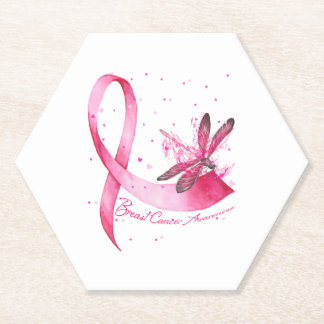 Dragonfly Pink Ribbon Breast Cancer Awareness Paper Coaster