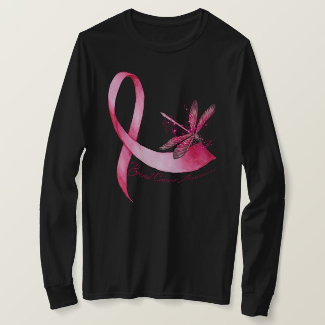 Dragonfly Pink Ribbon Breast Cancer Awareness T-Shirt (Design Front)