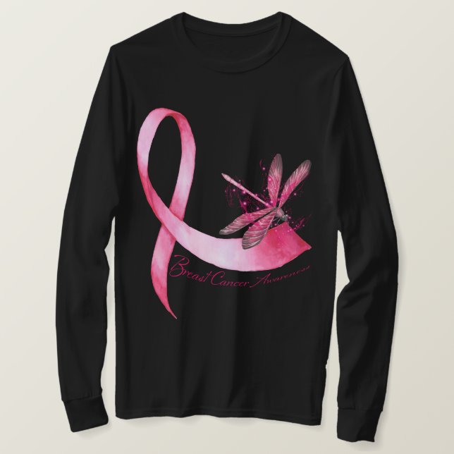 Dragonfly Pink Ribbon Breast Cancer Awareness T-Shirt (Design Front)