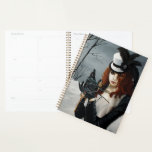 Dragonfly Planner<br><div class="desc">Steampunk Victorian red haired woman out on a winter walk releasing her dragonfly messenger with a key.</div>