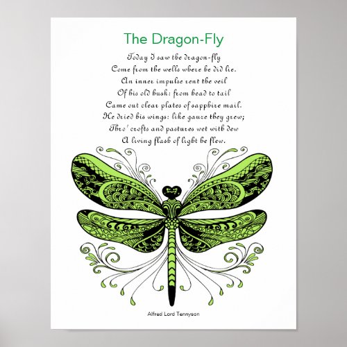 Dragonfly Poem by Alfred Lord Tennyson Poster