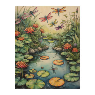 Dragonfly Pond Lili pads Dragonflies               Wood Wall Art