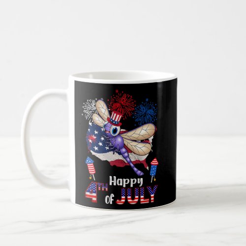 Dragonfly Proud American Flag Fireworks Happy 4th  Coffee Mug