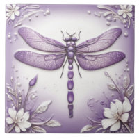 Dragonfly Purple and White Floral Art