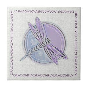 Dragonfly Purple Blue Symbol Ceramic Tile