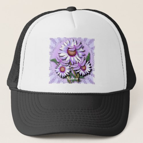 Dragonfly Purple Daisies flowers  Trucker Hat