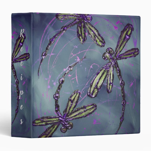 Dragonfly Purple Night Flit 3 Ring Binder (Front/Spine)