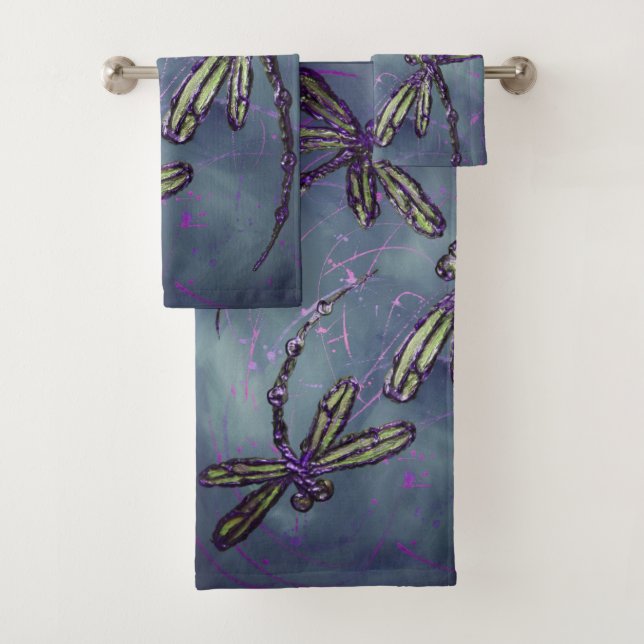 Dragonfly Purple Night Flit Bath Towel Set (Insitu)