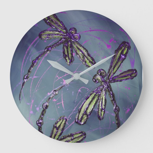 Dragonfly Purple Night Flit Large Clock (Front)