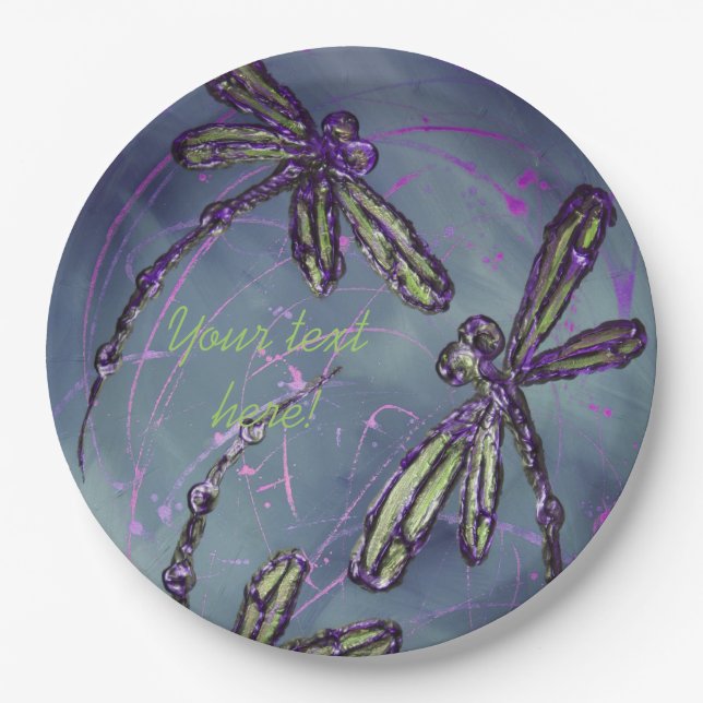 Dragonfly Purple Night Flit Paper Plates (Front)
