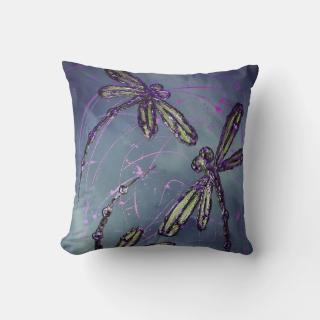 Dragonfly Purple Night Flit Throw Pillow (Front)