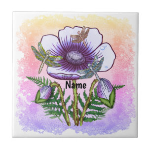 Dragonfly Purple Poppy  Ceramic Tile