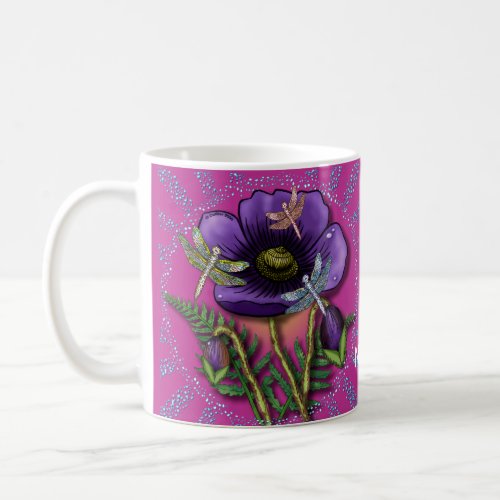 Dragonfly purple Poppy flowers Coffee Mug
