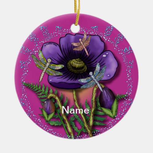 Dragonfly Purple Poppy ornament