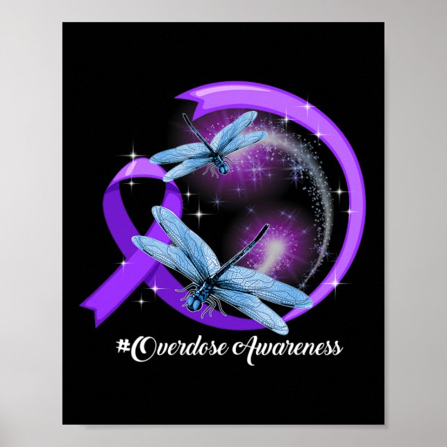Dragonfly Purple Ribbon Overdose Awareness 2  Poster (Front)