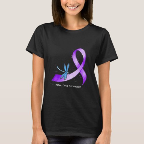 Dragonfly Purple Ribbon Overdose Awareness  T_Shirt
