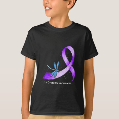 Dragonfly Purple Ribbon Overdose Awareness  T_Shirt