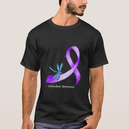 Dragonfly Purple Ribbon Overdose Awareness  T_Shirt