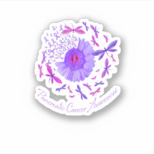 Dragonfly Purple Sunflower Pancreatic Cancer Aware Sticker