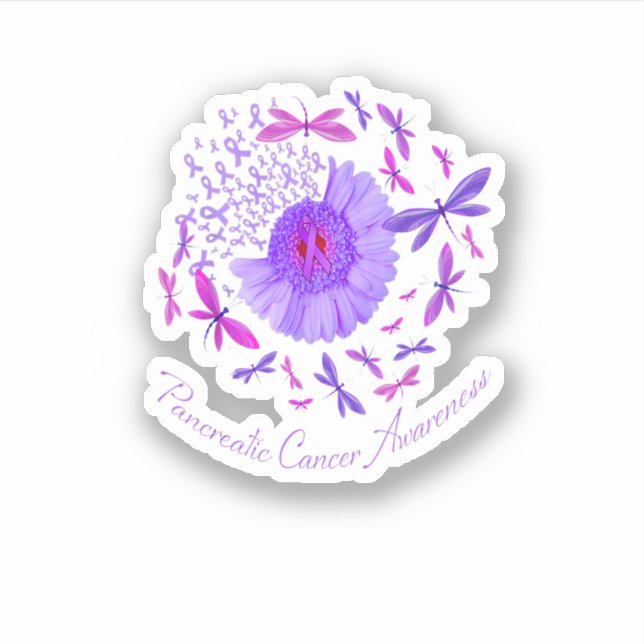 Dragonfly Purple Sunflower Pancreatic Cancer Aware Sticker (Front)