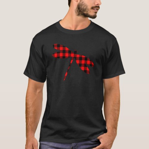 Dragonfly Red Buffalo Plaid Swarm Matching Family  T_Shirt