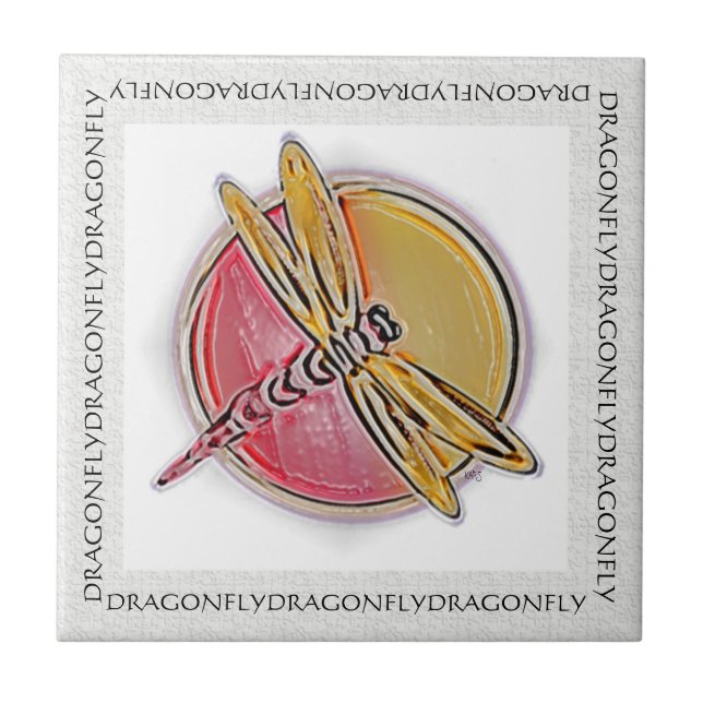 Dragonfly Red Yellow Ceramic Tile (Front)