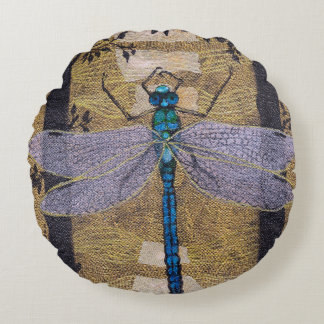 Dragonfly reversible round pillow