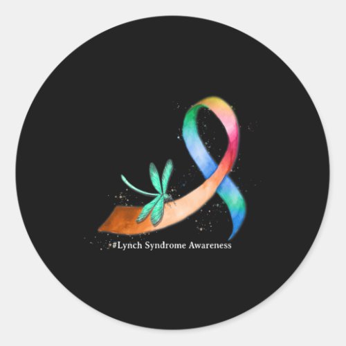 Dragonfly Ribbon Lynch Syndrome Awareness Gifts  Classic Round Sticker