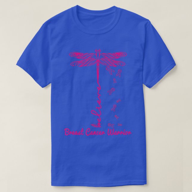 Dragonfly Ribbon Pink Breast Cancer Awareness  T-Shirt (Design Front)