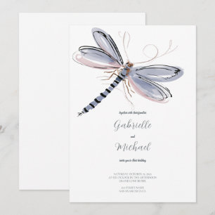 Dragonfly Romantic Watercolor Wedding Invitation