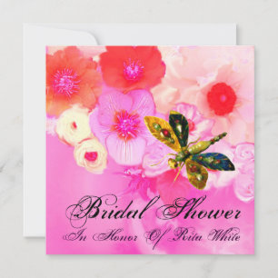DRAGONFLY, ROSES AND ANEMONE FLOWERS BRIDAL SHOWER INVITATION