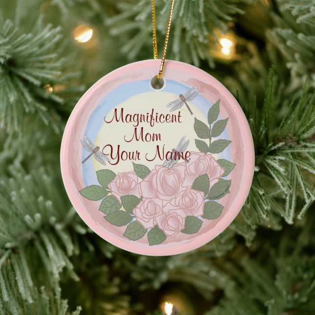 Dragonfly Roses Mom  Ceramic Ornament (Tree)