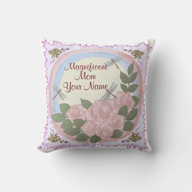 Dragonfly Roses Mom  Throw Pillow (Front)