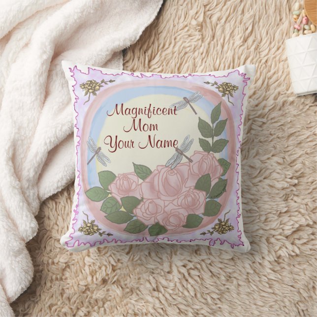 Dragonfly Roses Mom  Throw Pillow (Blanket)