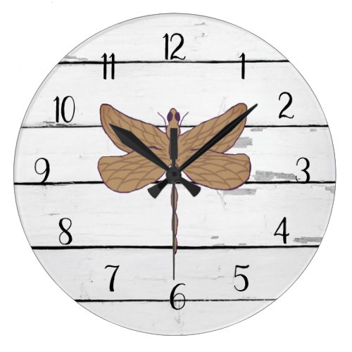 Dragonfly Rustic Shiplap Farmhouse Decor Large Clock
