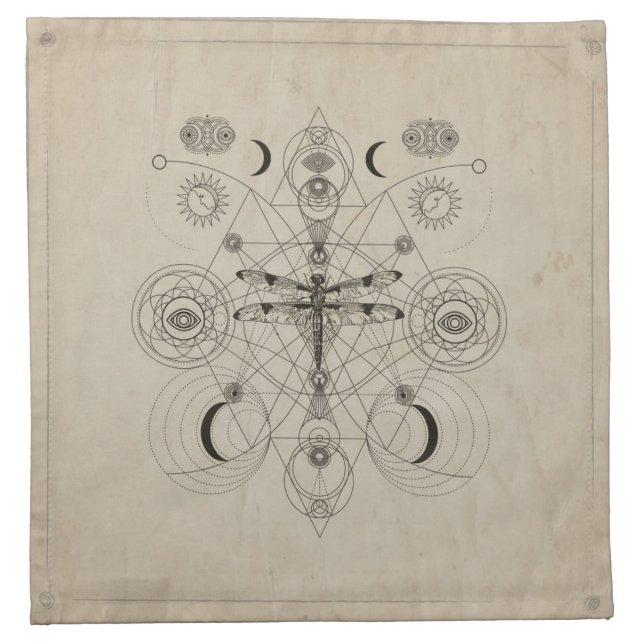 Dragonfly Sacred Geometry Composition Cloth Napkin (Front)